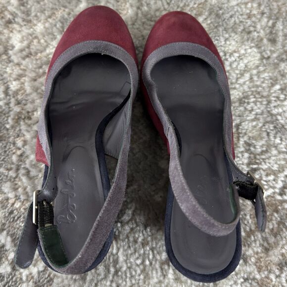 Boden Sz 36 (6) Suede Jewel-Tone Colorblock Slingback Wedge Heels Navy/Red - Picture 7 of 10